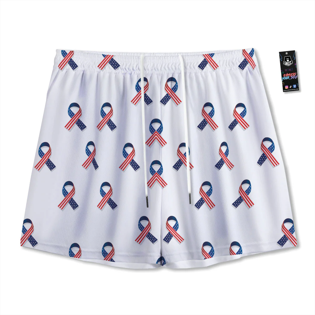 Ribbon American Flag Print Pattern Mesh Shorts