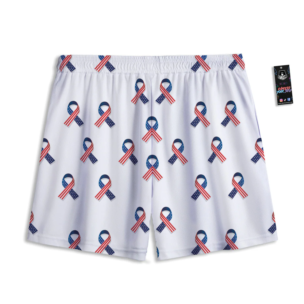 Ribbon American Flag Print Pattern Mesh Shorts - Image 2