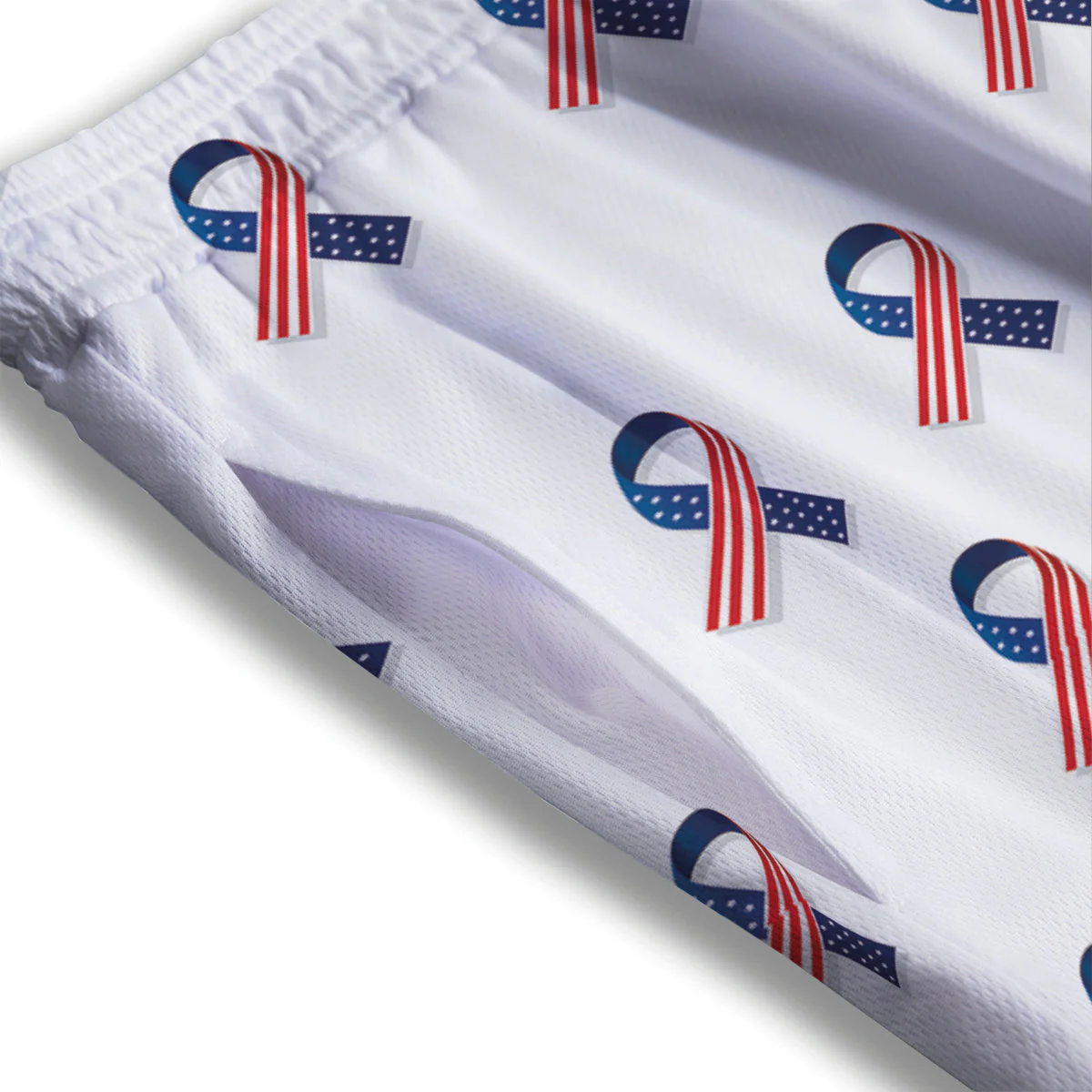 Ribbon American Flag Print Pattern Mesh Shorts - Image 3