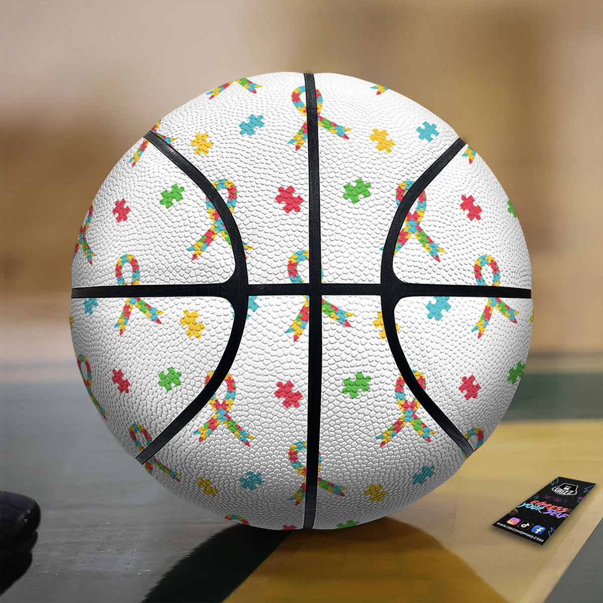 Ribbon Autism Awareness Print Pattern Basketball