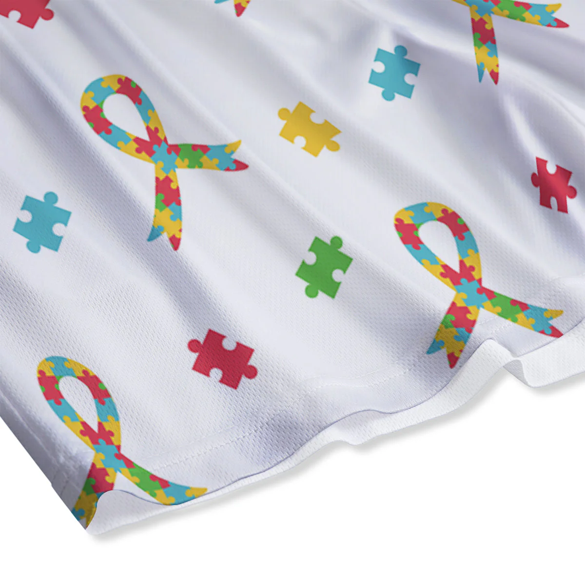 Ribbon Autism Awareness Print Pattern Mesh Shorts - Image 4