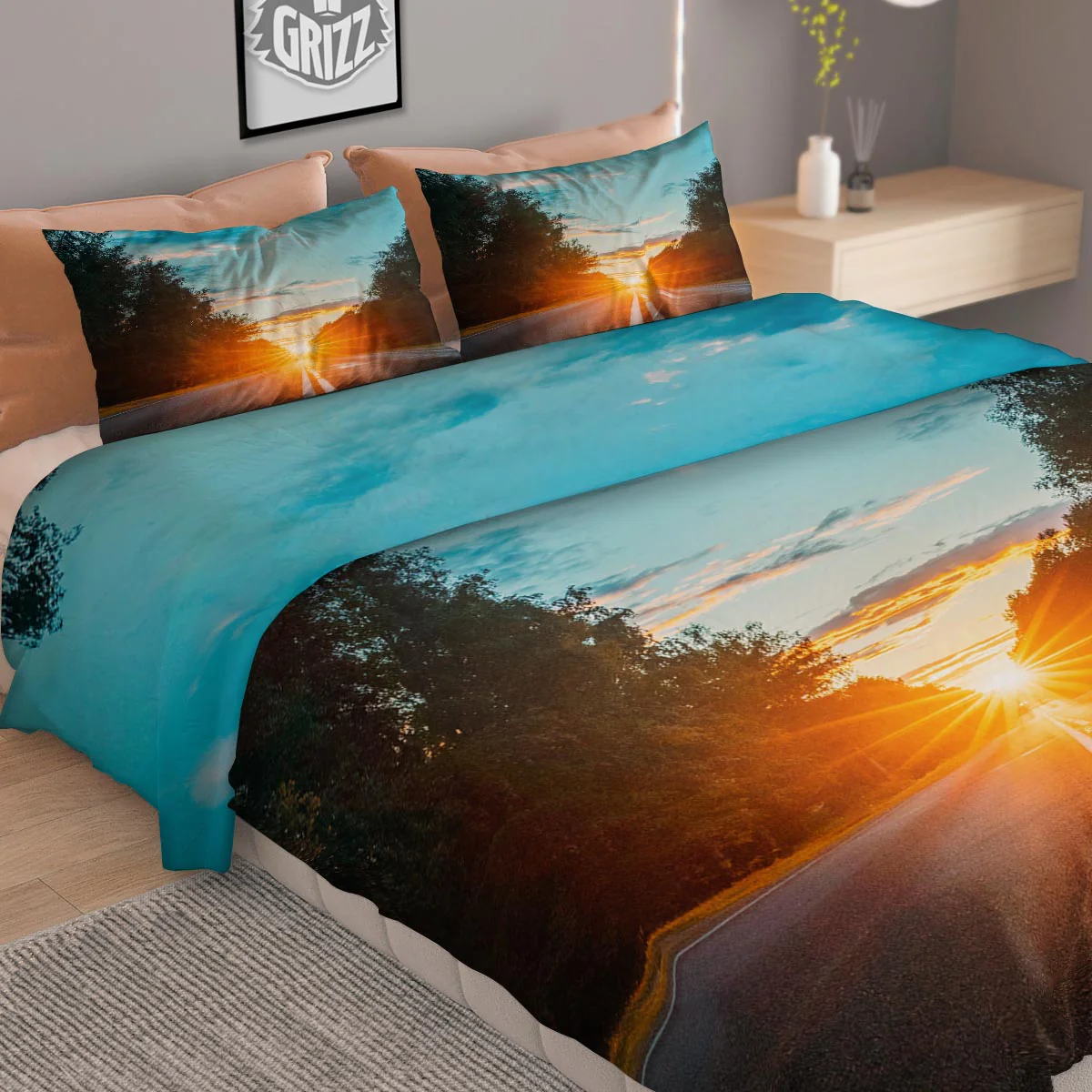Road Sunrise Print Duvet Cover Bedding Set - Image 2
