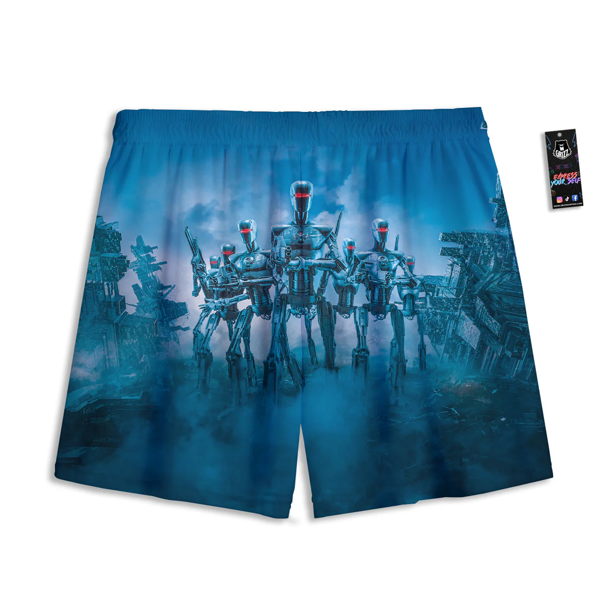 Robot Army Print Mesh Shorts - Image 2