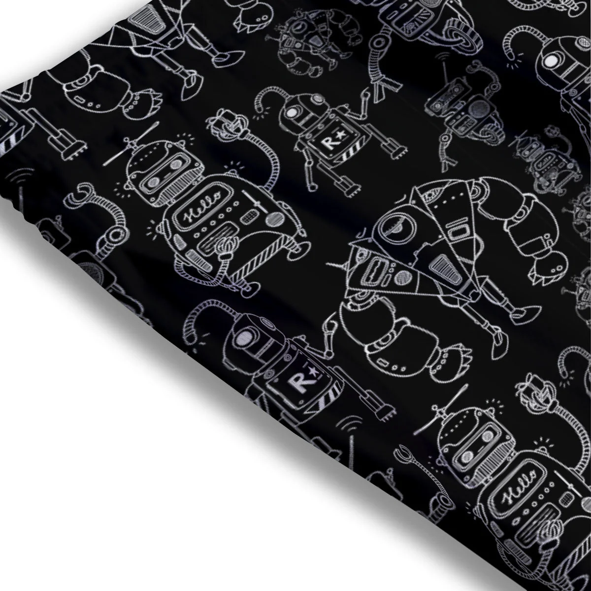 Robot Black And White Print Pattern Mesh Shorts - Image 3