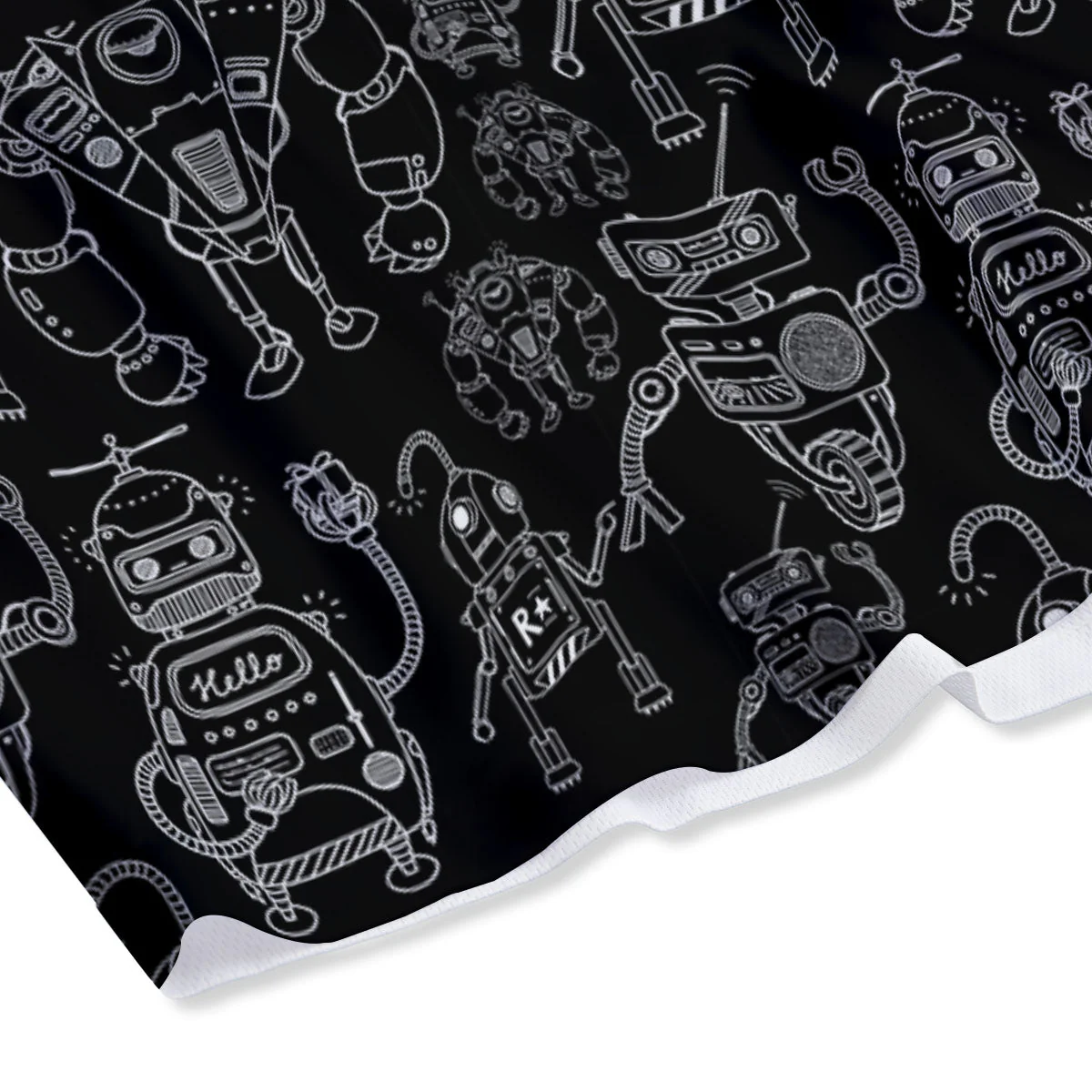 Robot Black And White Print Pattern Mesh Shorts - Image 4