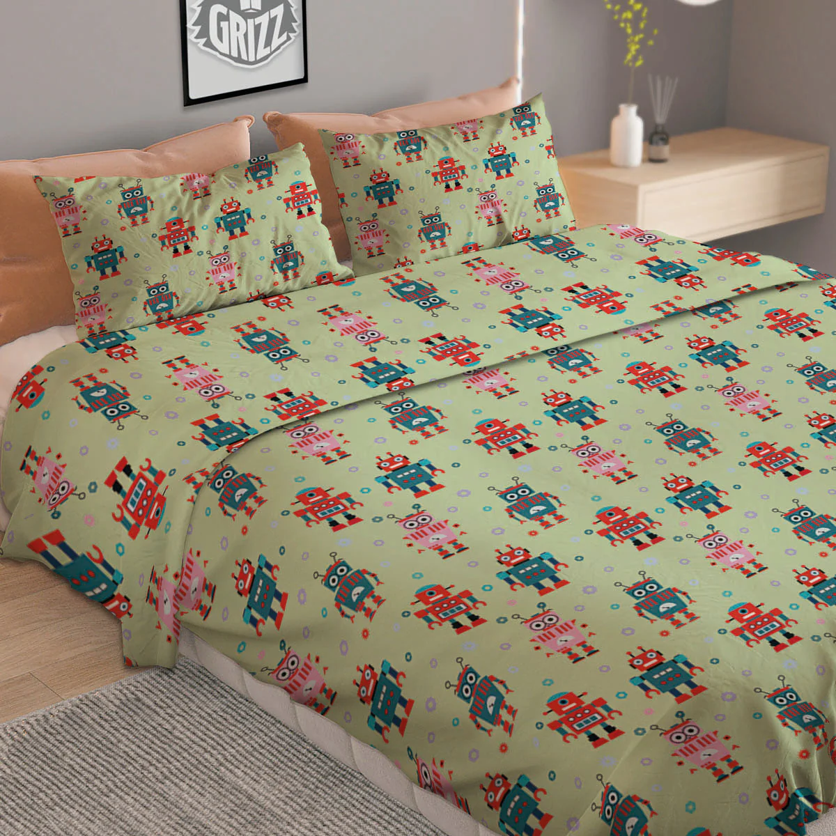 Robot Colorful Print Pattern Duvet Cover Bedding Set - Image 2