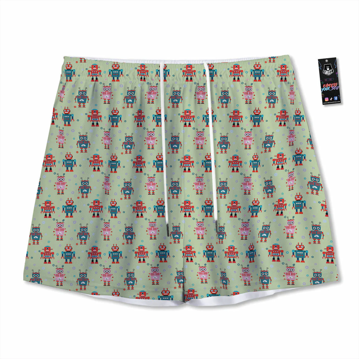 Robot Colorful Print Pattern Mesh Shorts