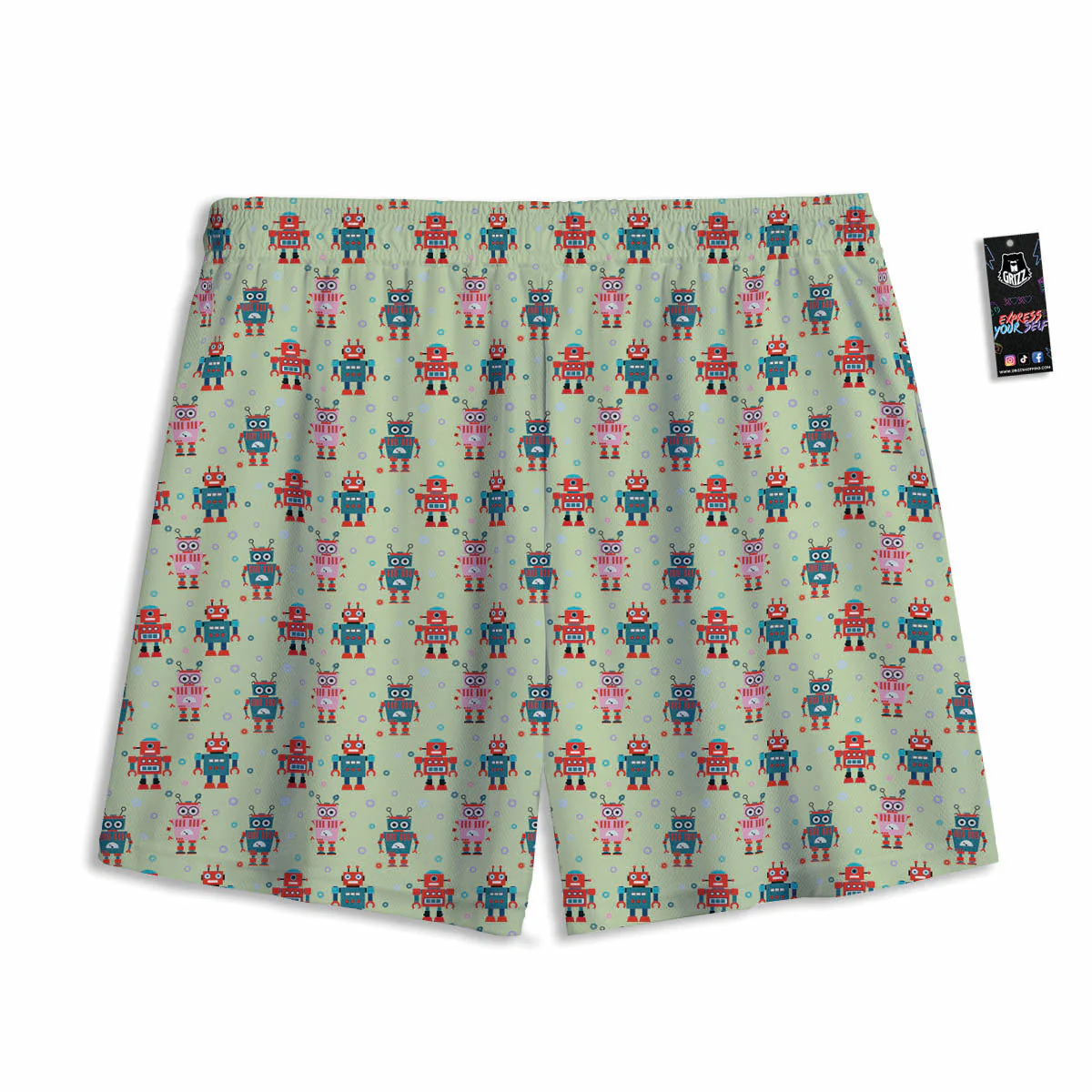 Robot Colorful Print Pattern Mesh Shorts - Image 2