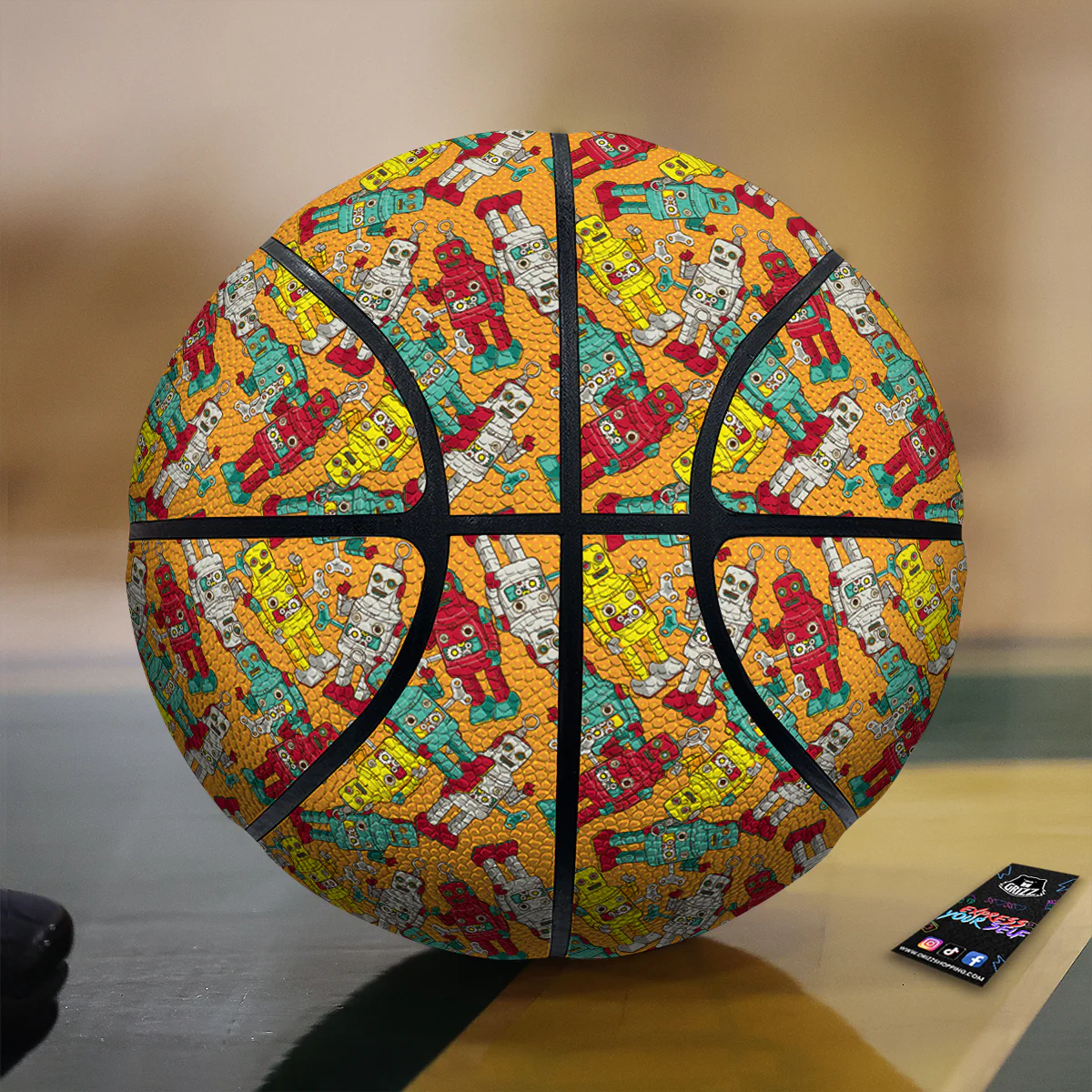Robot Toy Vintage Print Pattern Basketball