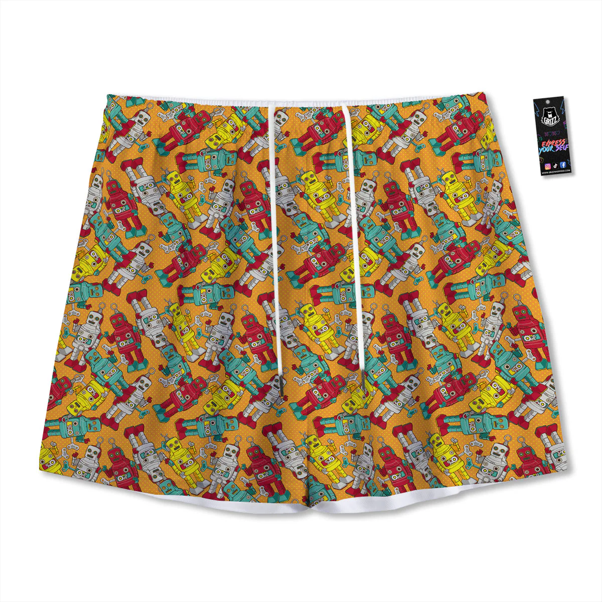 Robot Toy Vintage Print Pattern Mesh Shorts