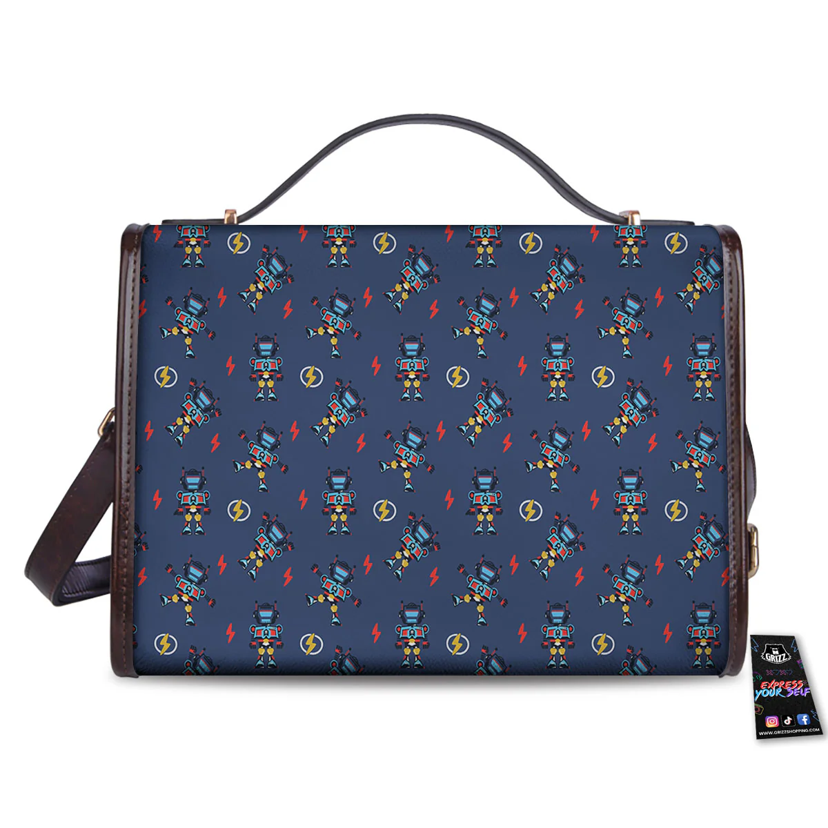 Robot Vintage Print Pattern Women's Satchel Bag - Image 2