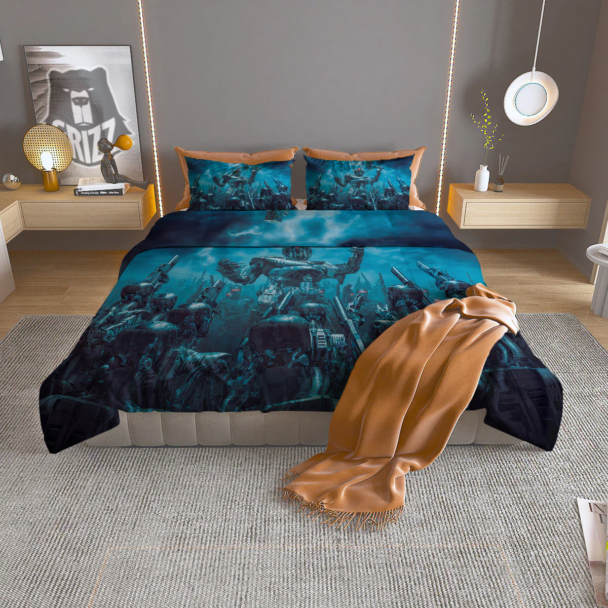 Robot War Print Duvet Cover Bedding Set