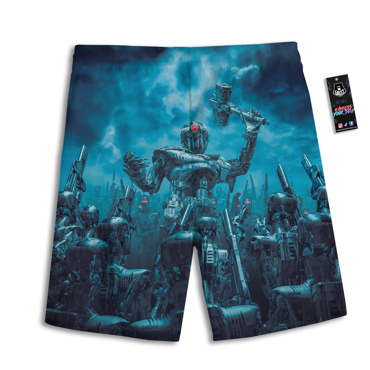 Robot War Print Men's Athletic Shorts - Image 2