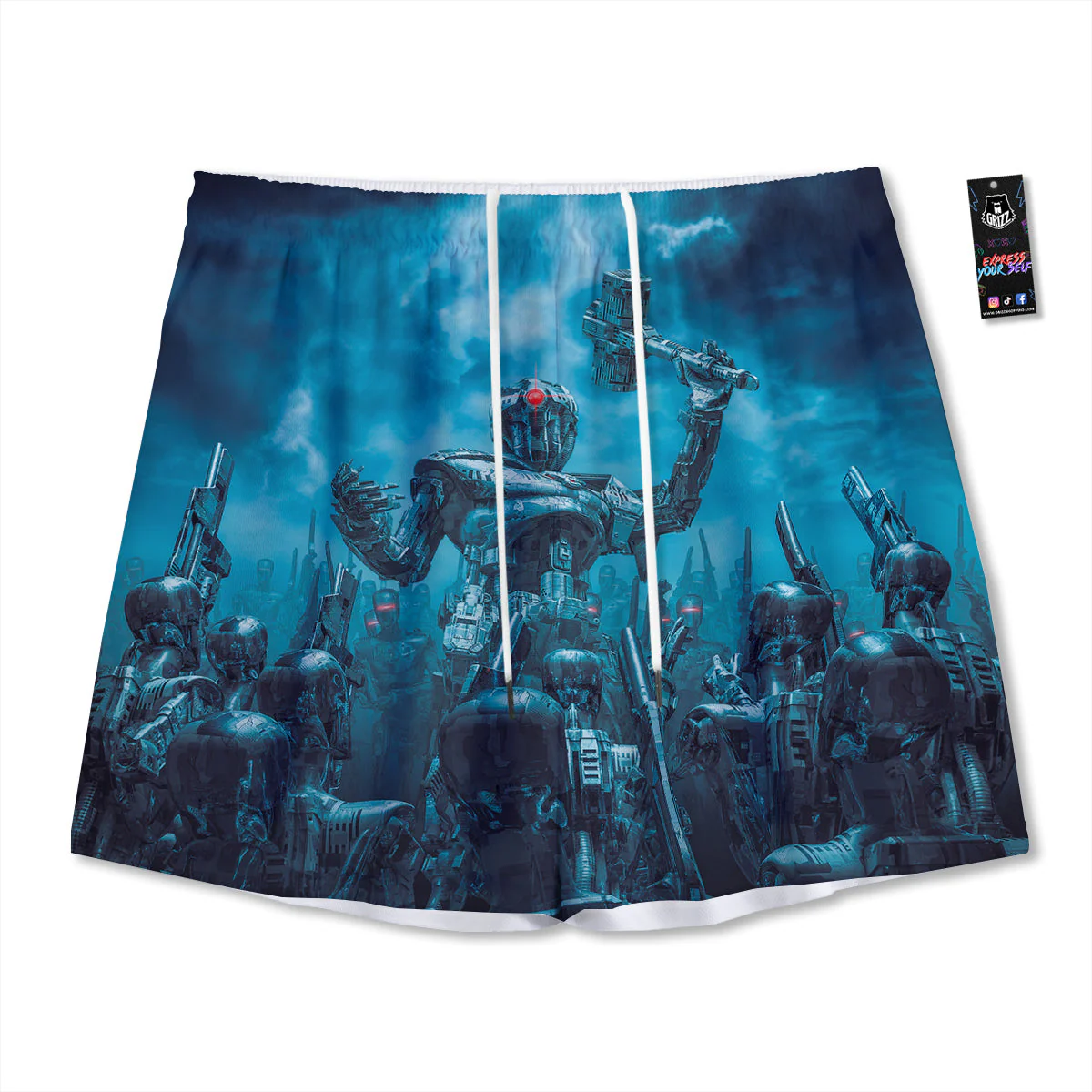 Robot War Print Mesh Shorts