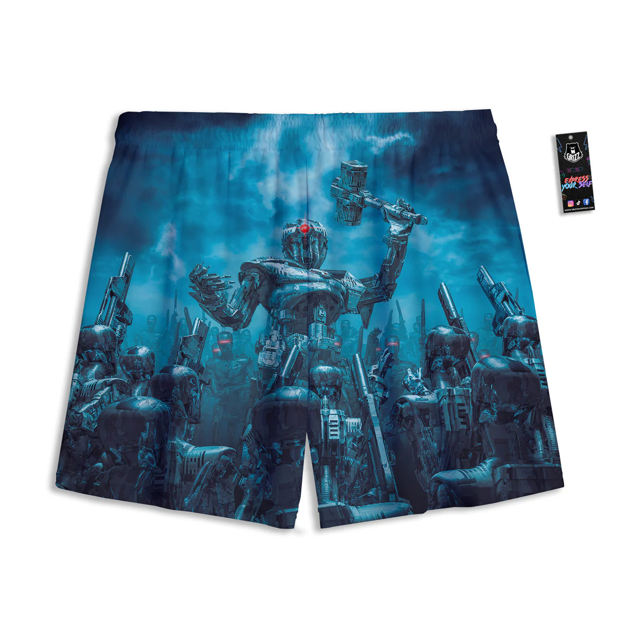 Robot War Print Mesh Shorts - Image 2