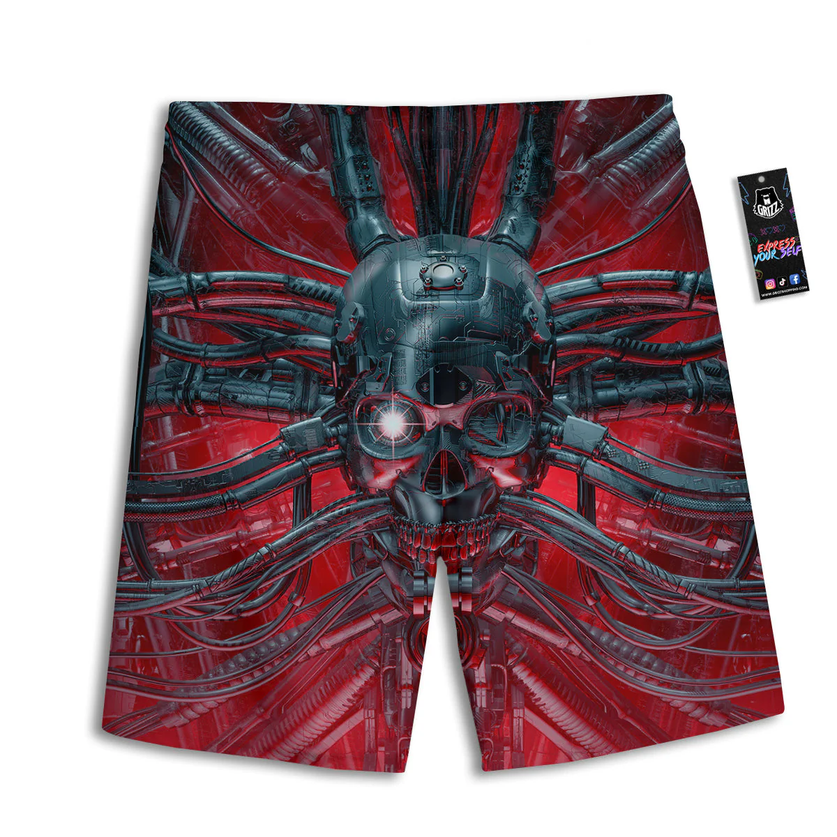 Robotic Skull Print Men's Athletic Shorts - Image 2