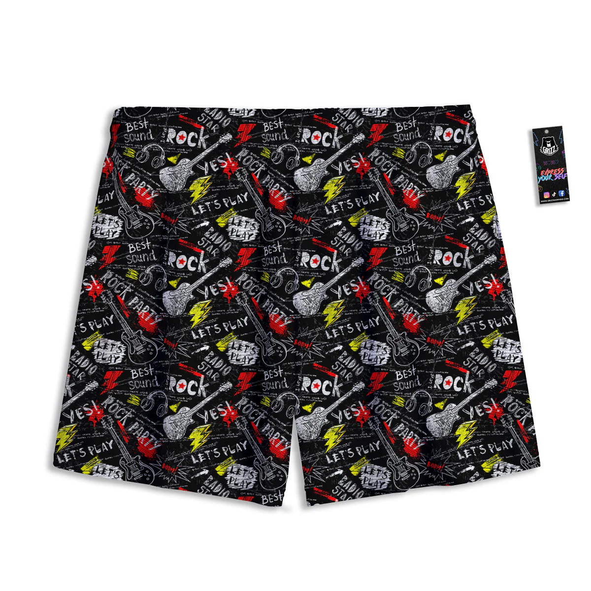 Rock And Roll Grunge Print Pattern Mesh Shorts - Image 2