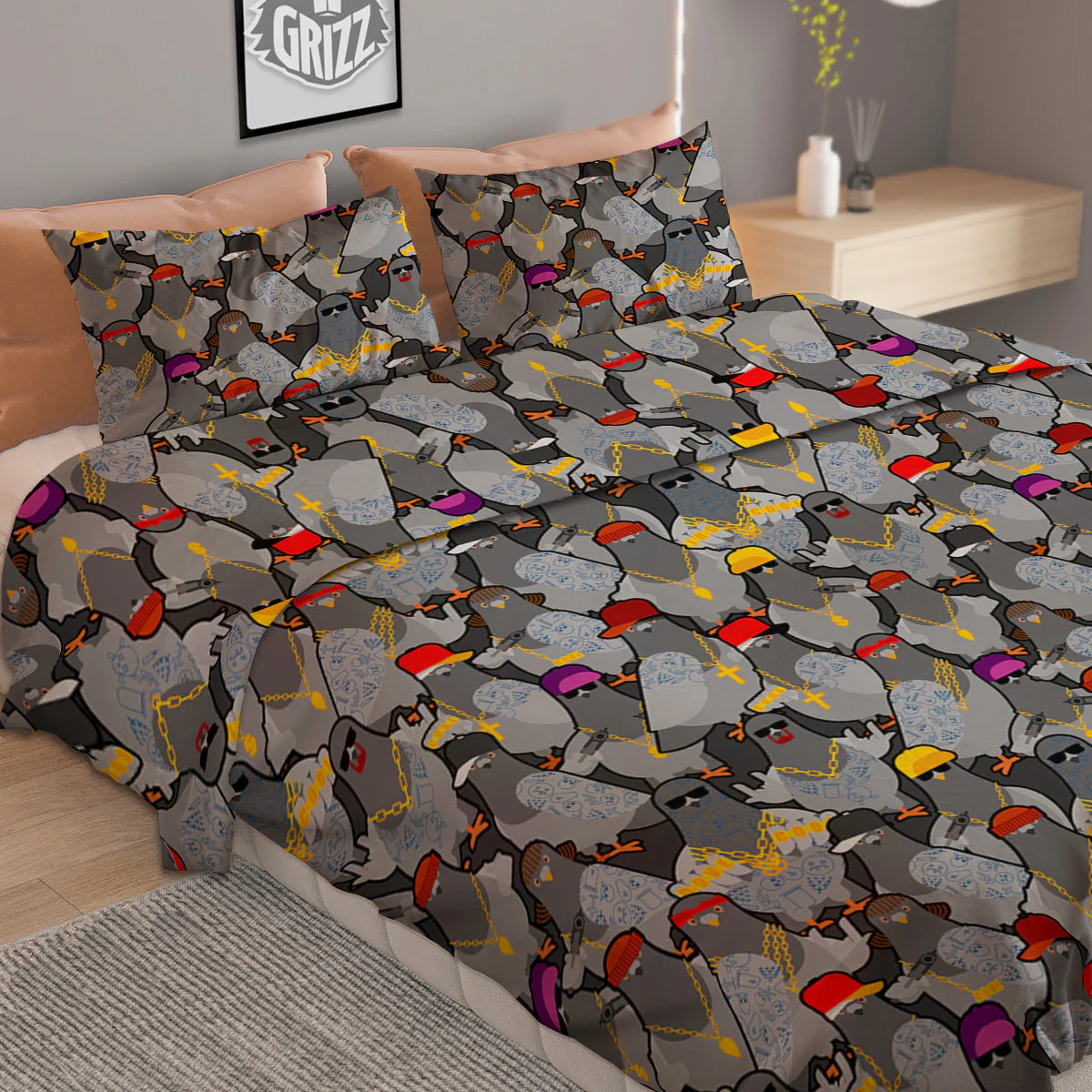 Rock Drove Gangster Print Pattern Duvet Cover Bedding Set - Image 2