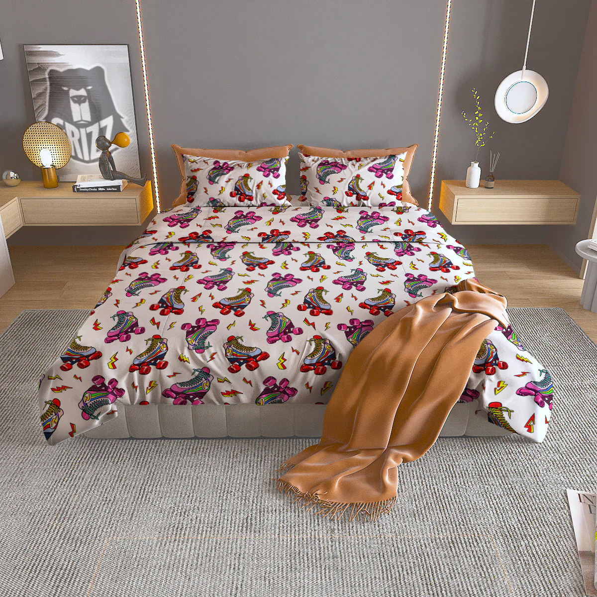 Roller Skates Lightning Print Pattern Duvet Cover Bedding Set
