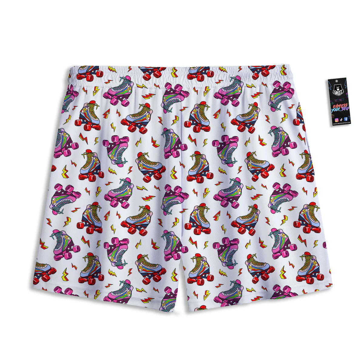 Roller Skates Lightning Print Pattern Mesh Shorts - Image 2