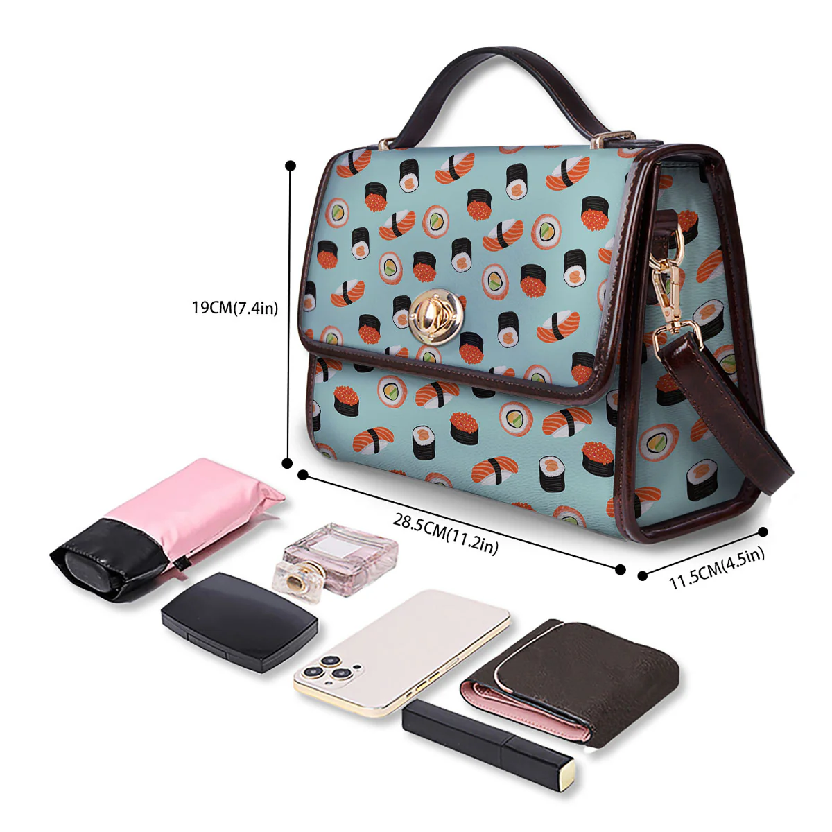 Rolls And Japanese Sushi Print Pattern Women's Satchel Bag - Image 4