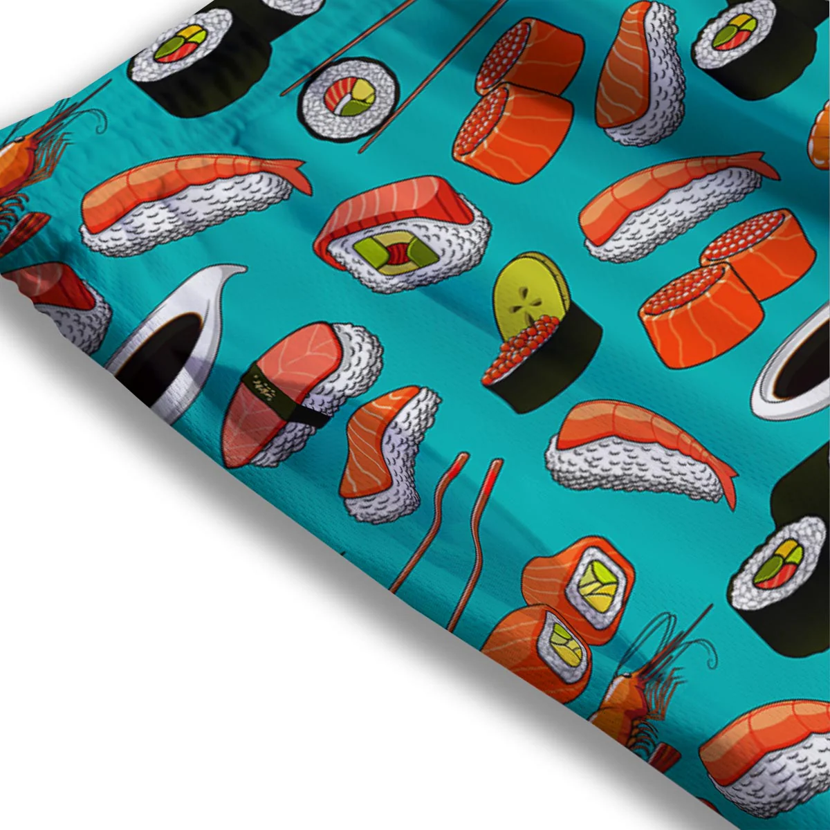 Rolls And Salmon Sushi Print Pattern Mesh Shorts - Image 3