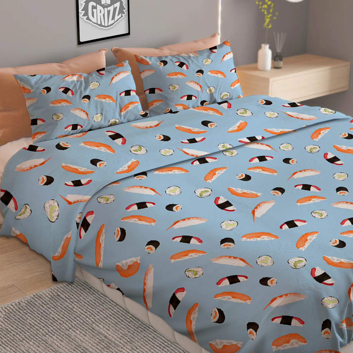 Rolls And Sushi Colorful Print Pattern Duvet Cover Bedding Set - Image 2