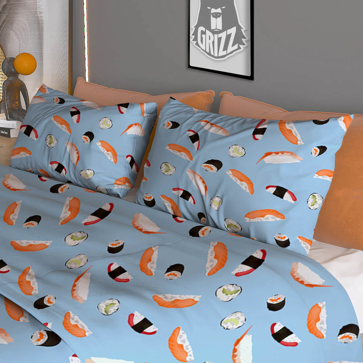 Rolls And Sushi Colorful Print Pattern Duvet Cover Bedding Set - Image 3