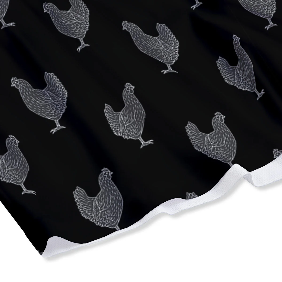 Rooster Black And White Print Pattern Mesh Shorts - Image 4