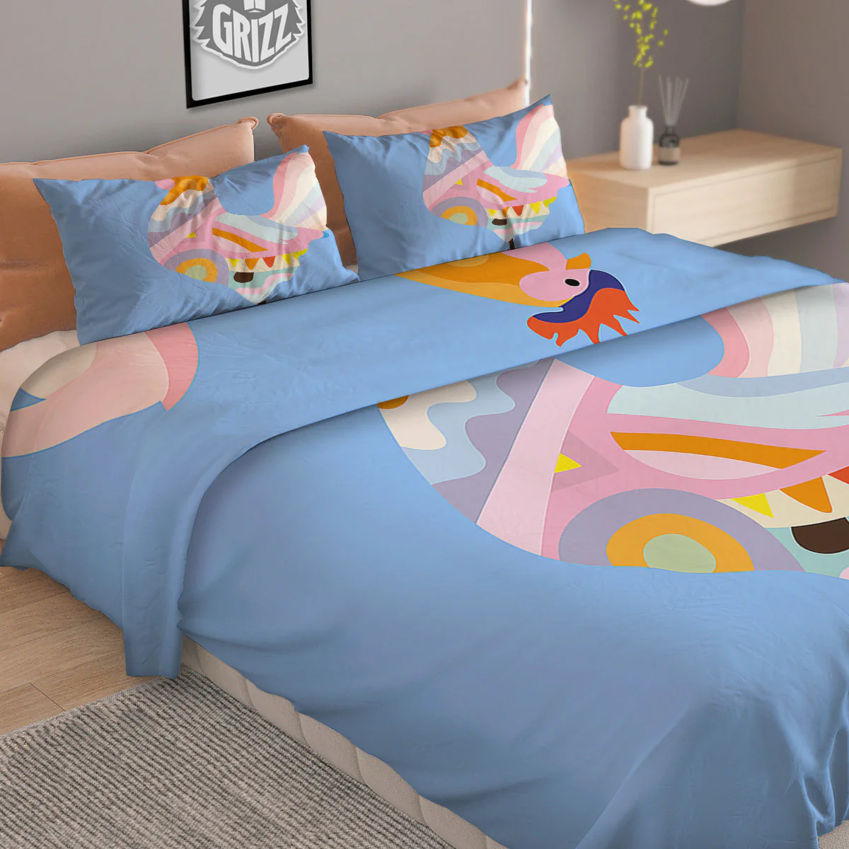 Rooster Colorful Print Duvet Cover Bedding Set - Image 2