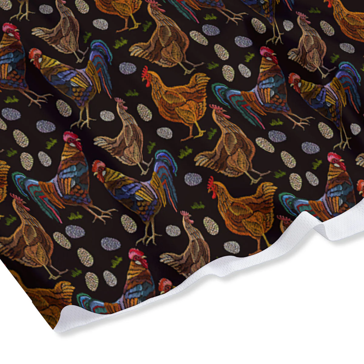 Rooster Embroidery Print Pattern Mesh Shorts - Image 4