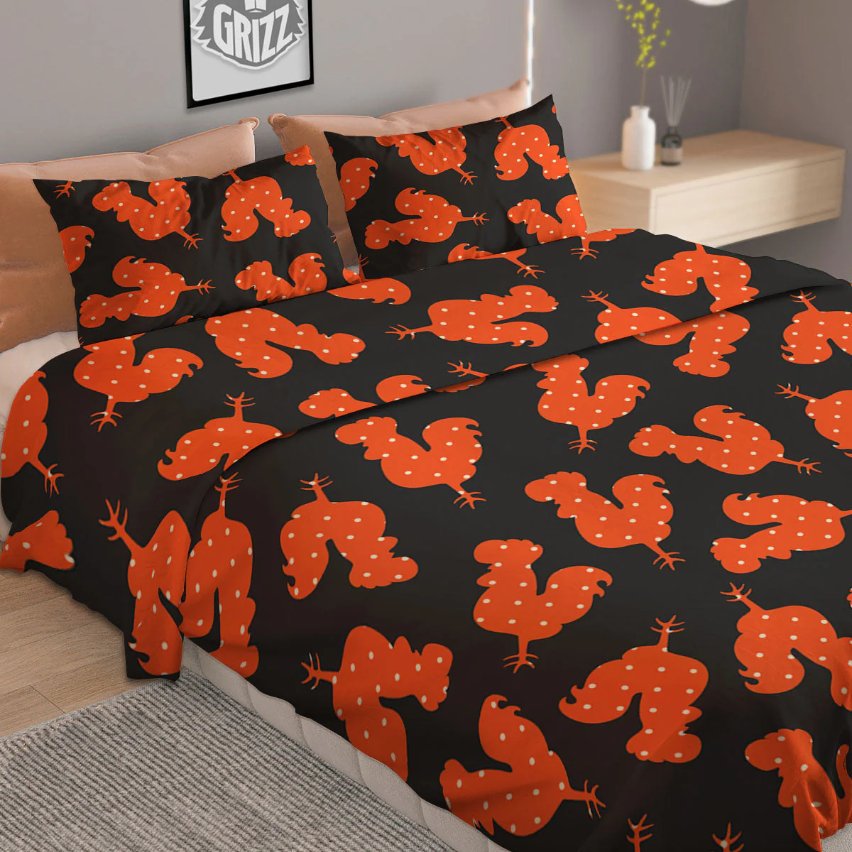 Rooster Polka Dot Print Pattern Duvet Cover Bedding Set - Image 2
