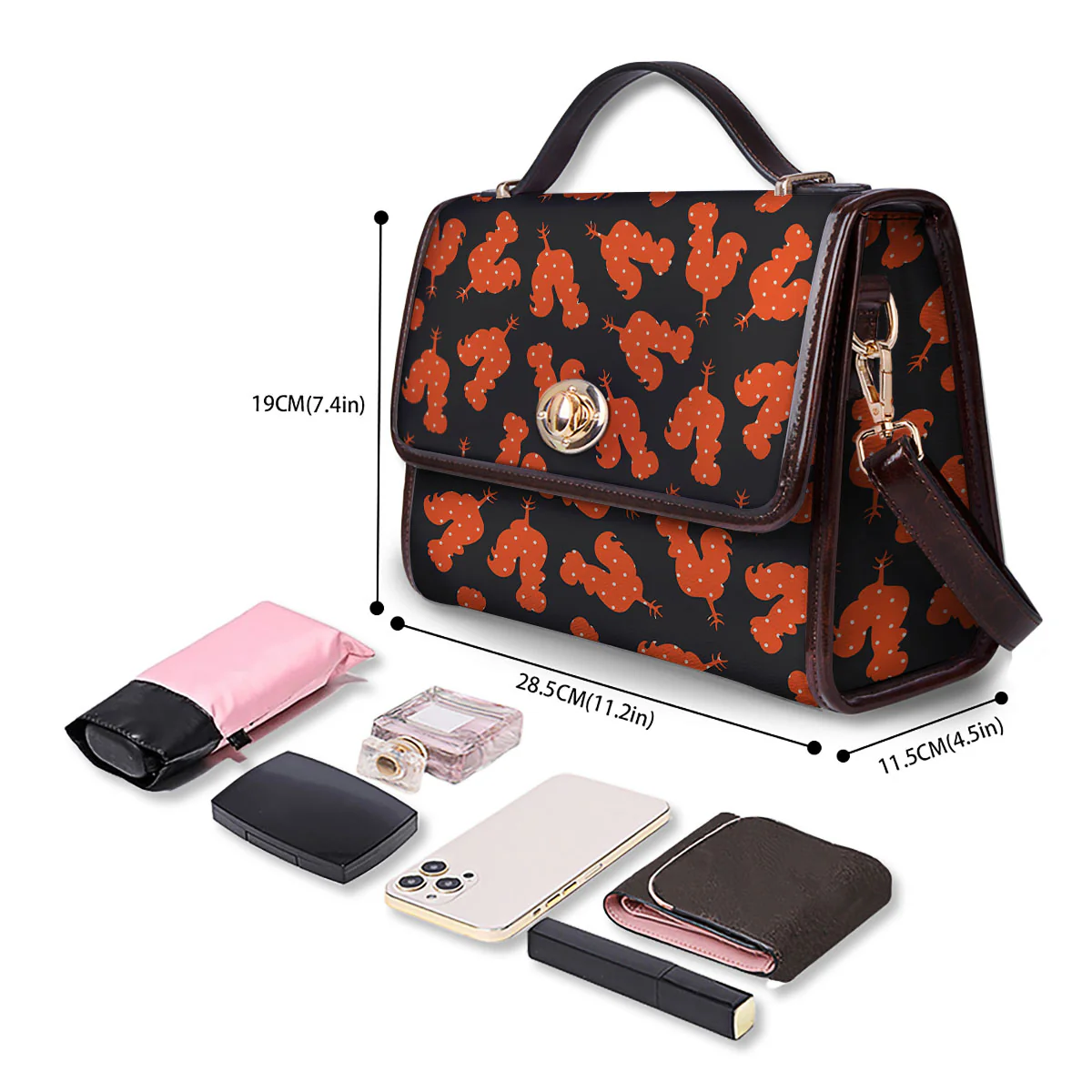 Rooster Polka Dot Print Pattern Women's Satchel Bag - Image 4