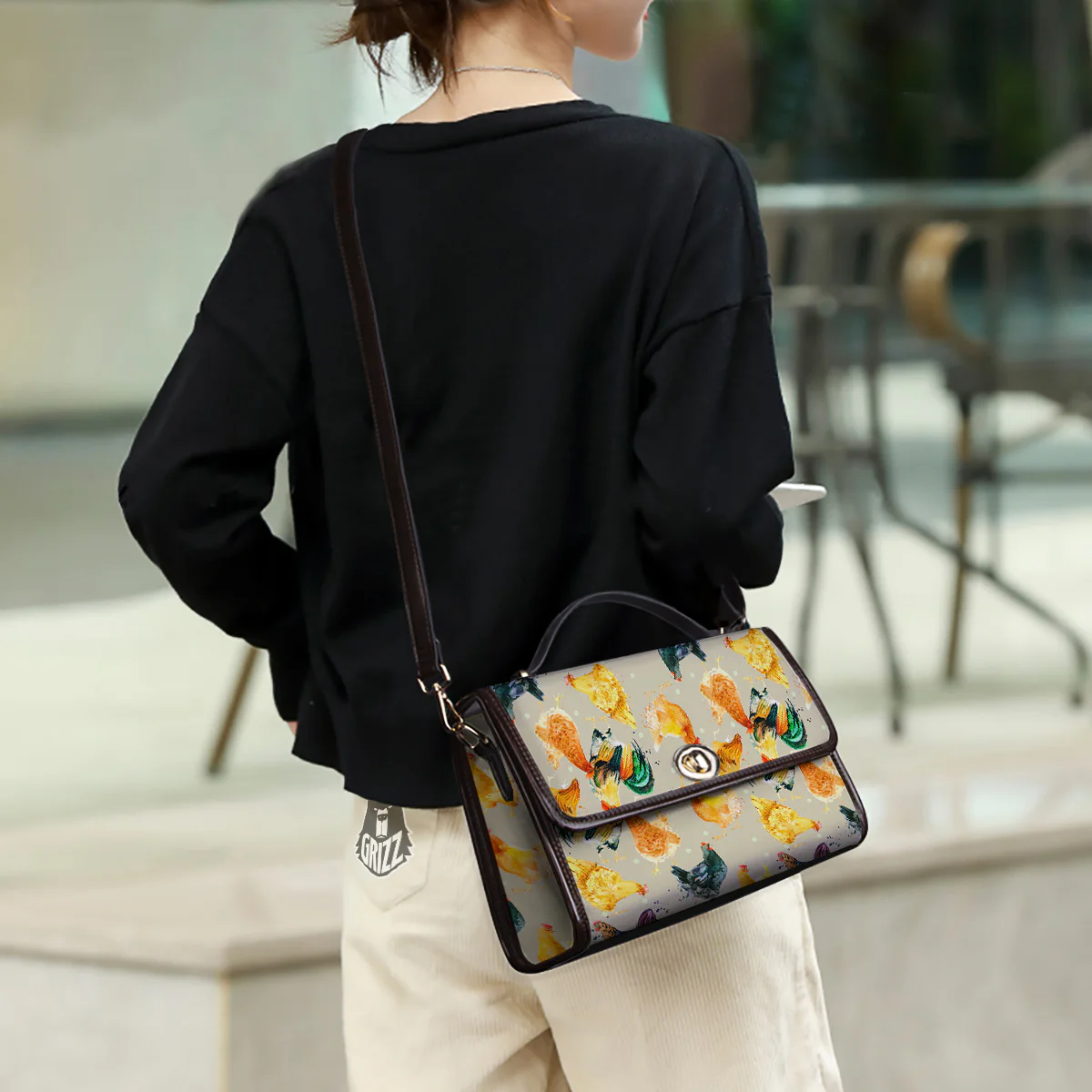 Rooster Watercolor Print Pattern Women's Satchel Bag - Image 3