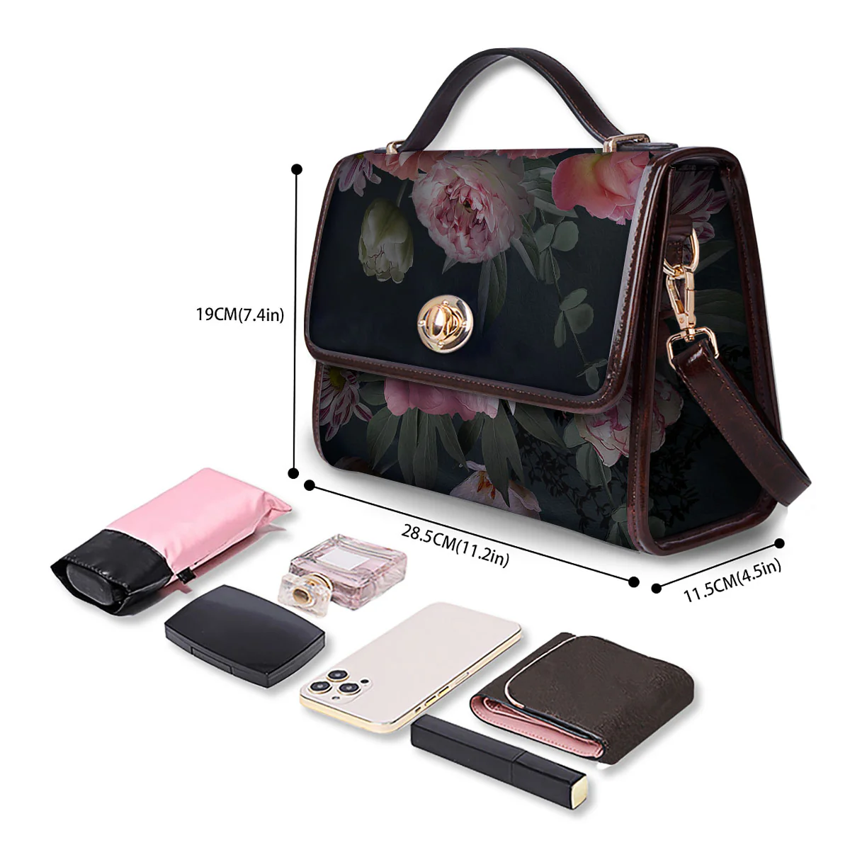 Rose And Peony Print Women's Satchel Bag - Image 4