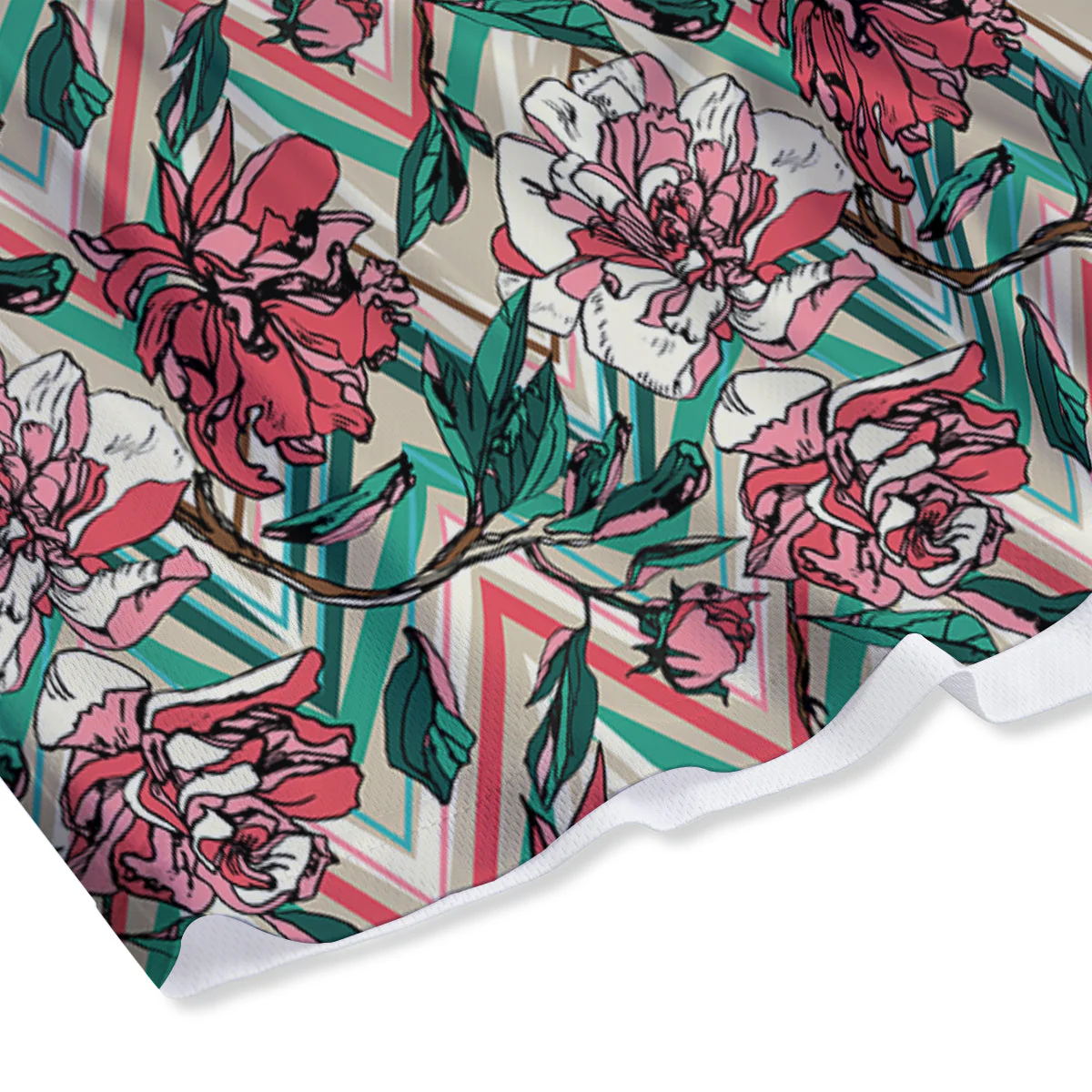 Rose And Zigzag Peony Print Pattern Mesh Shorts - Image 4
