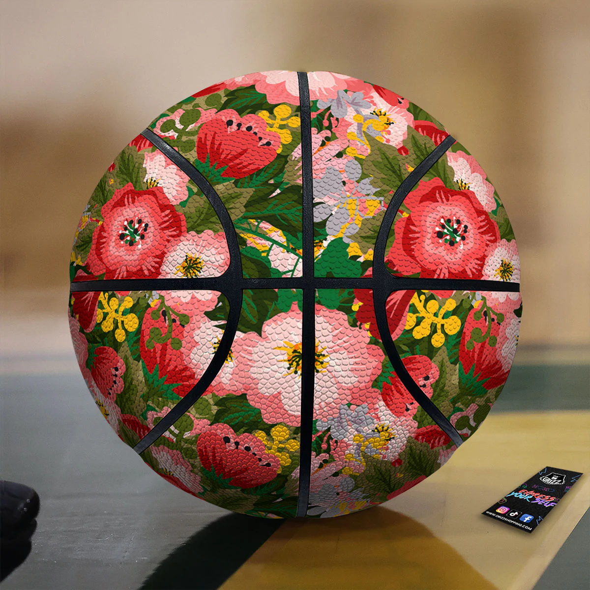 Rose Floral Red And Pink Print Pattern Basketball