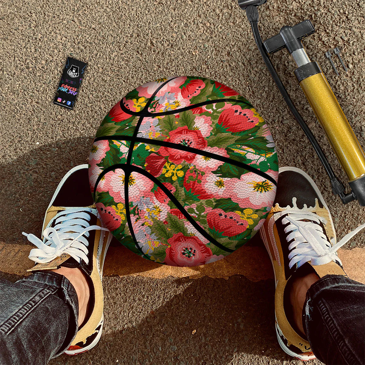 Rose Floral Red And Pink Print Pattern Basketball - Image 2