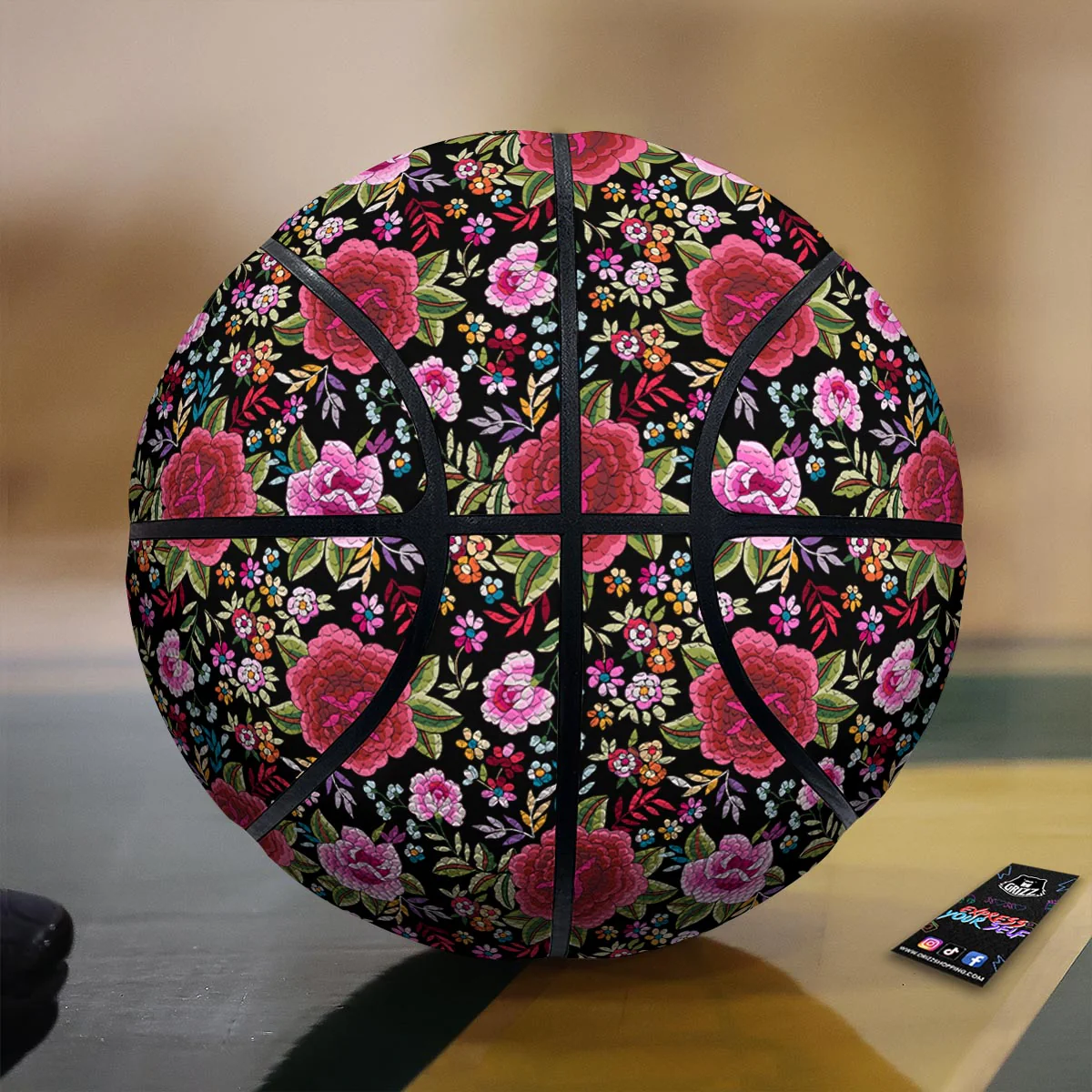 Rose Floral Red Pink Print Pattern Basketball