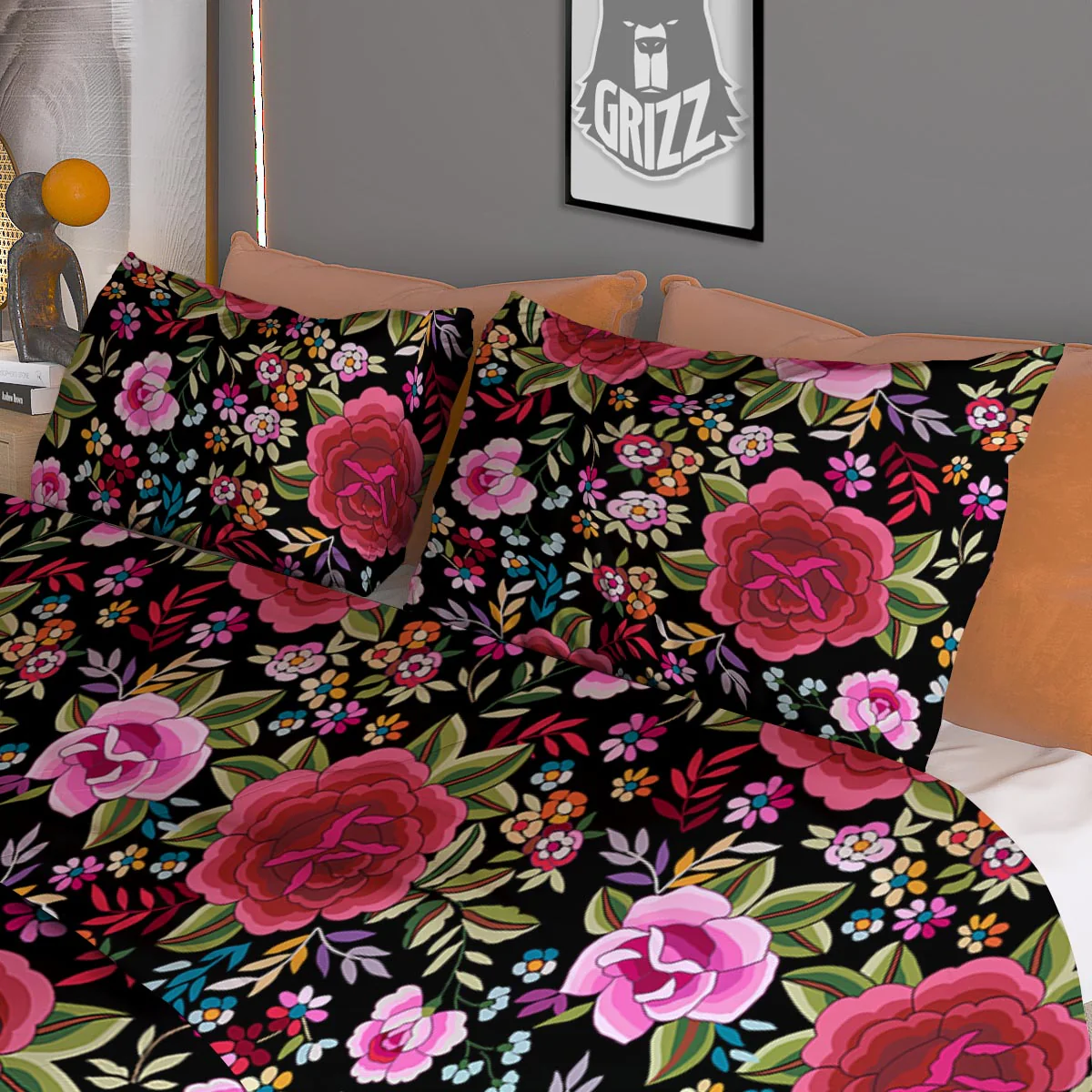 Rose Floral Red Pink Print Pattern Duvet Cover Bedding Set - Image 3