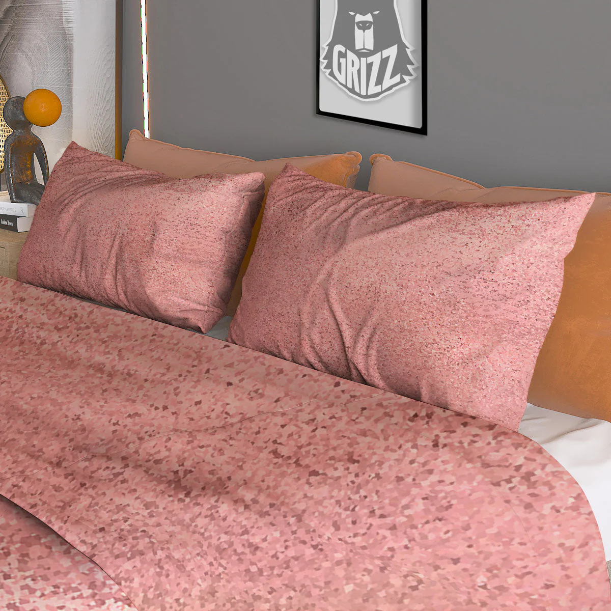 Rose Gold Texture Print Duvet Cover Bedding Set - Image 3
