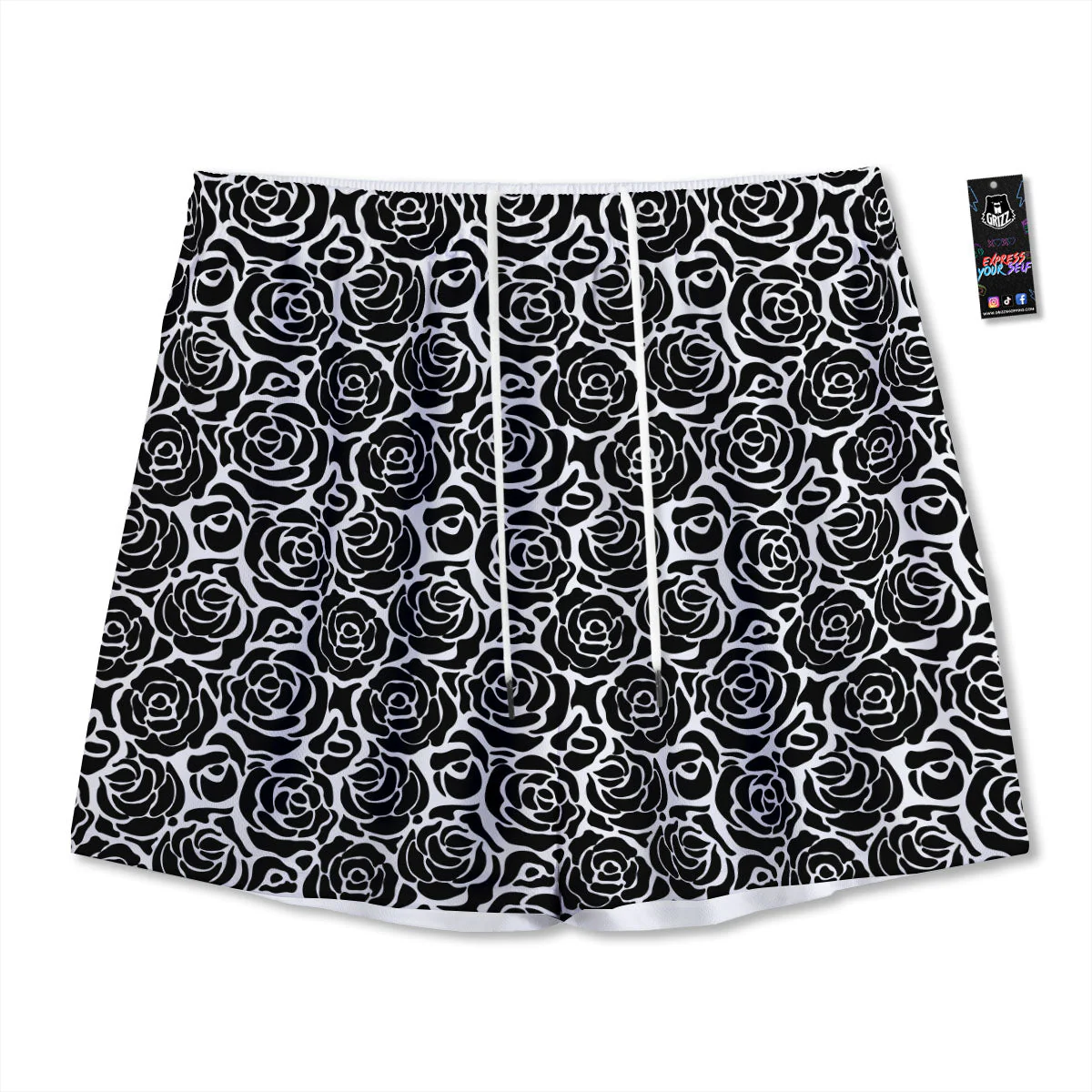 Rose Print Monochrome Pattern Mesh Shorts