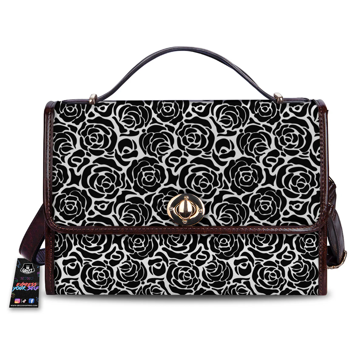 Rose Print Monochrome Pattern Women's Satchel Bag