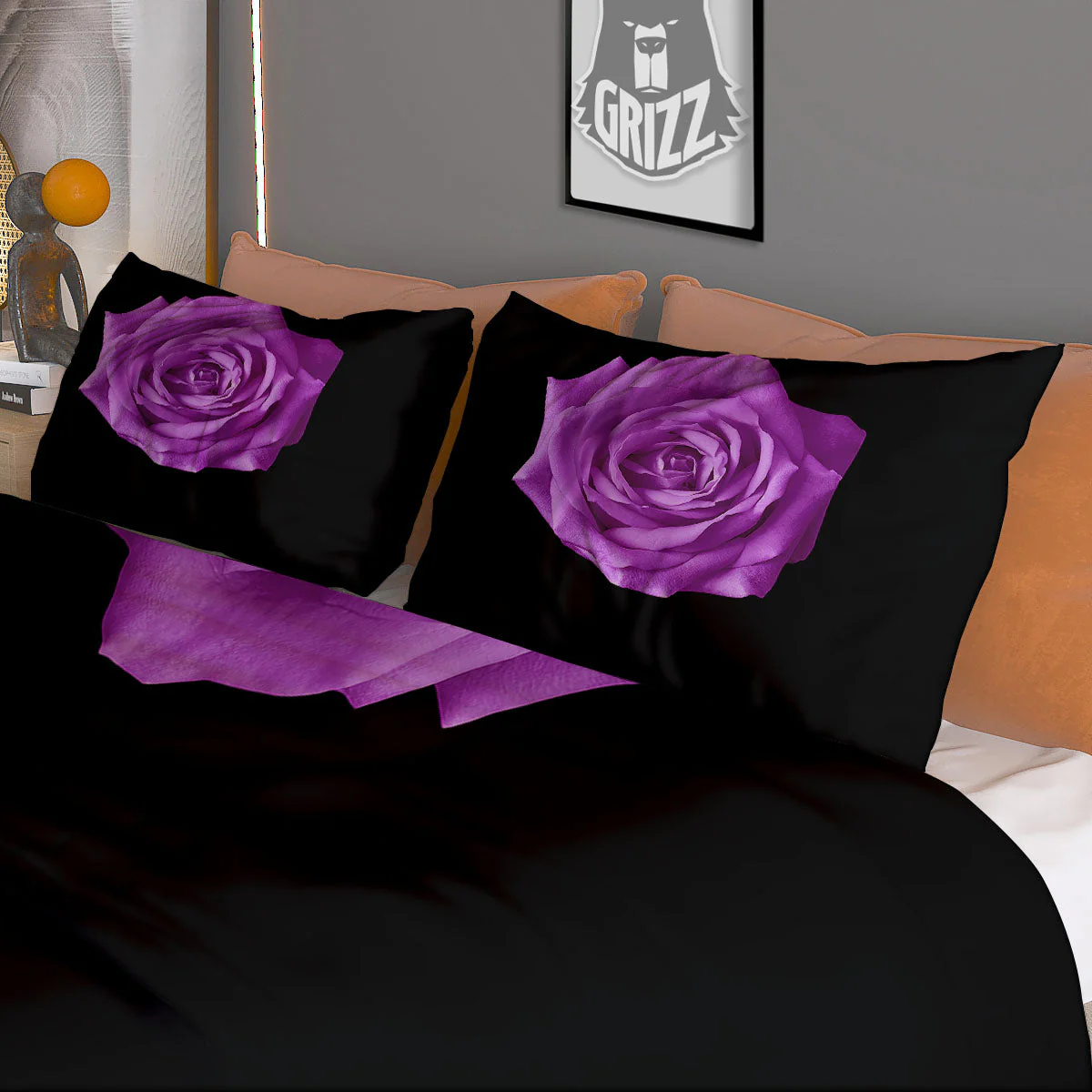 Rose Purple Dark Print Duvet Cover Bedding Set - Image 3