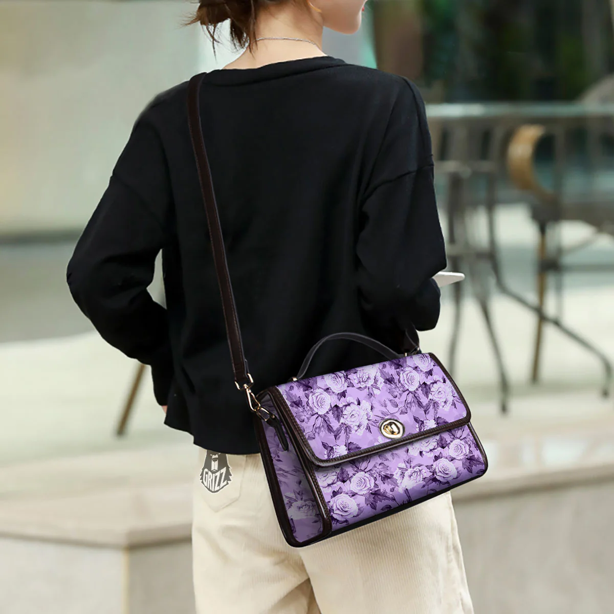 Rose Purple Print Pattern Women's Satchel Bag - Image 3