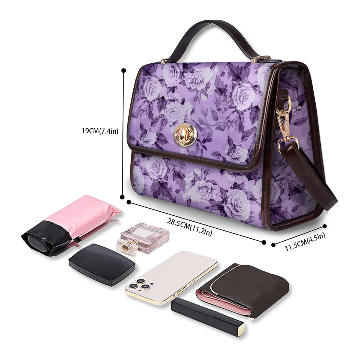 Rose Purple Print Pattern Women's Satchel Bag - Image 4