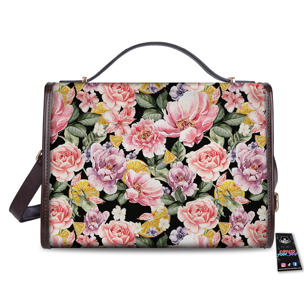 Rose Vintage Print Pattern Women's Satchel Bag - Image 2