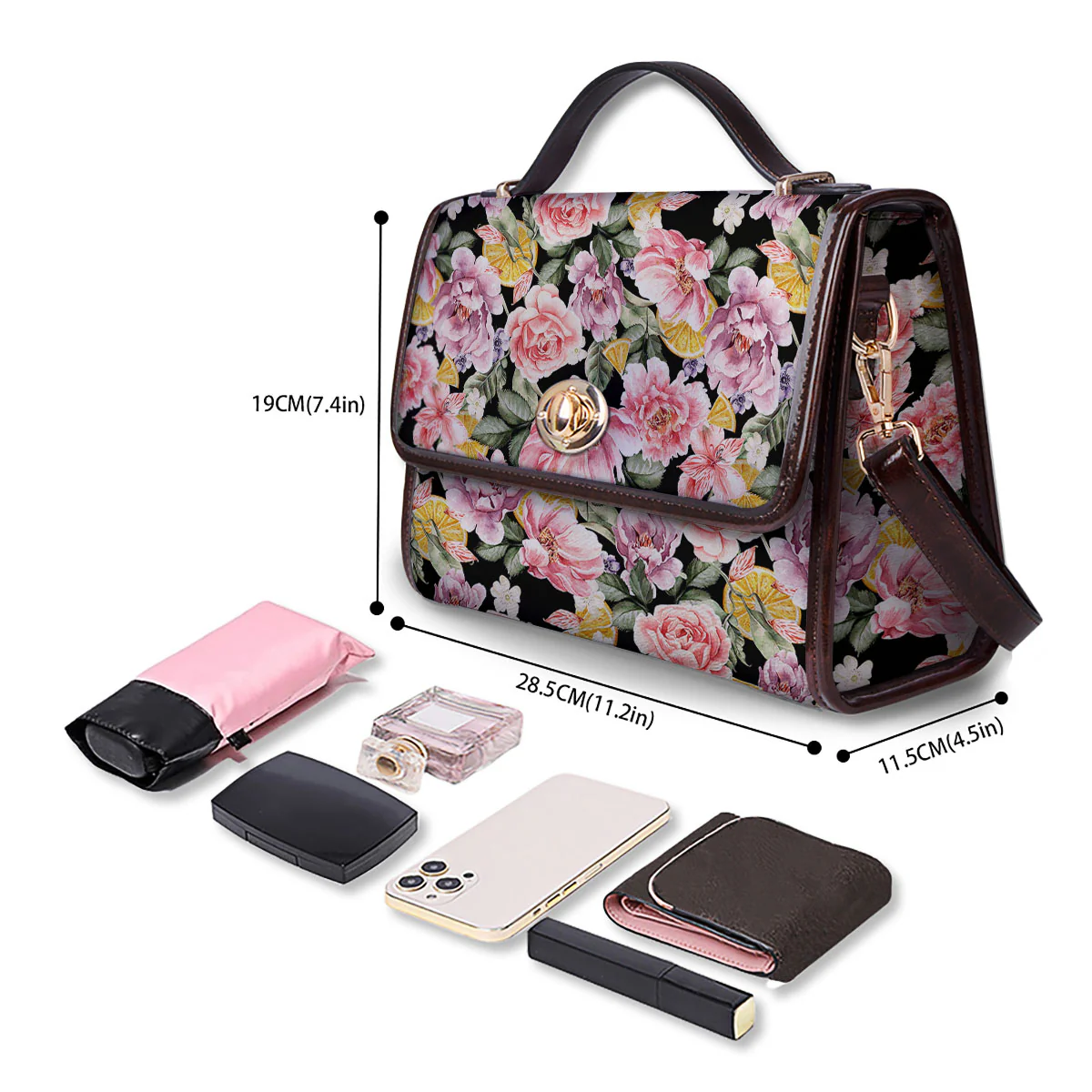 Rose Vintage Print Pattern Women's Satchel Bag - Image 4