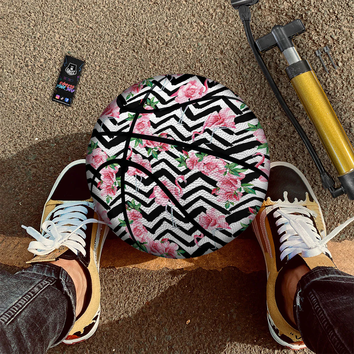 Rose Zigzag Pink Print Pattern Basketball - Image 2