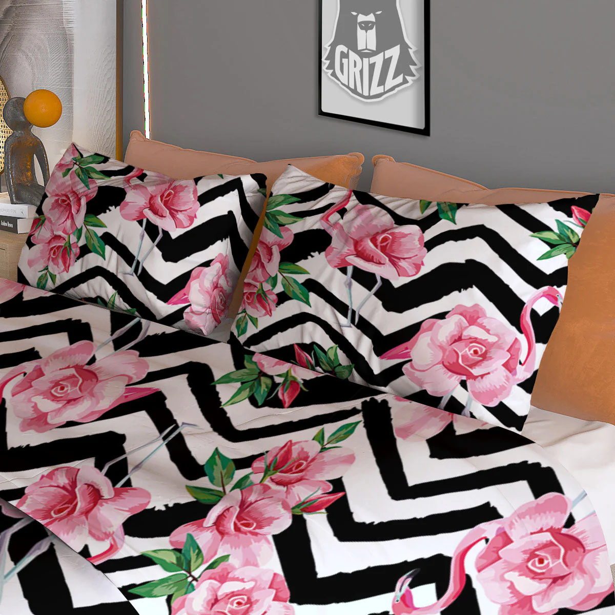 Rose Zigzag Pink Print Pattern Duvet Cover Bedding Set - Image 3